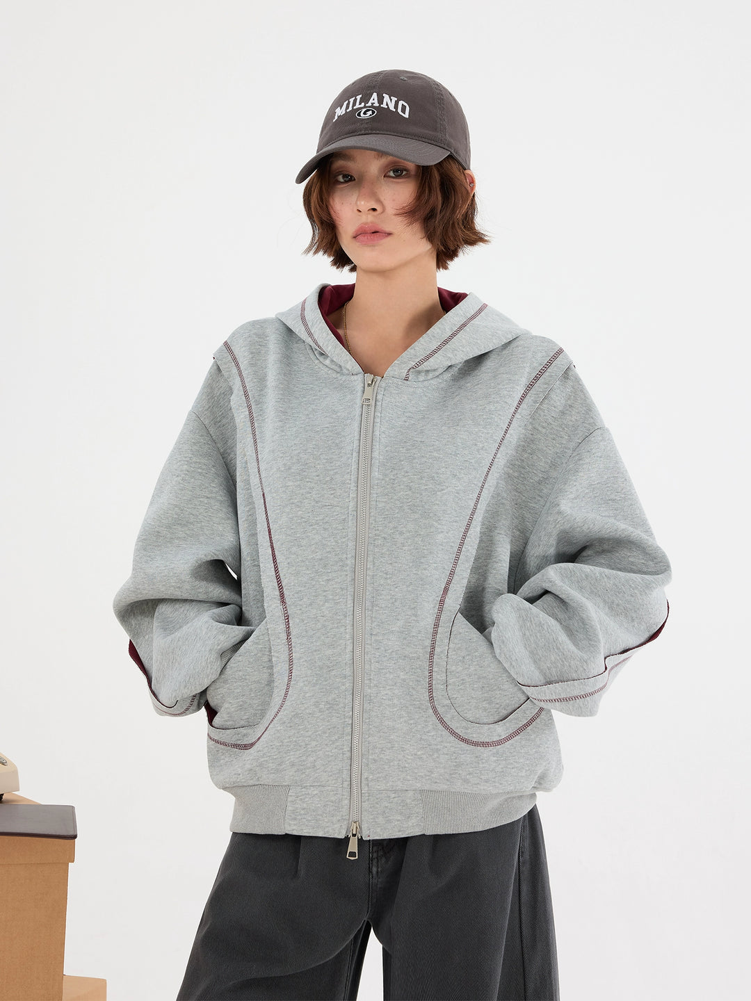 Oversized Zip Up Hoodie met Zakken 