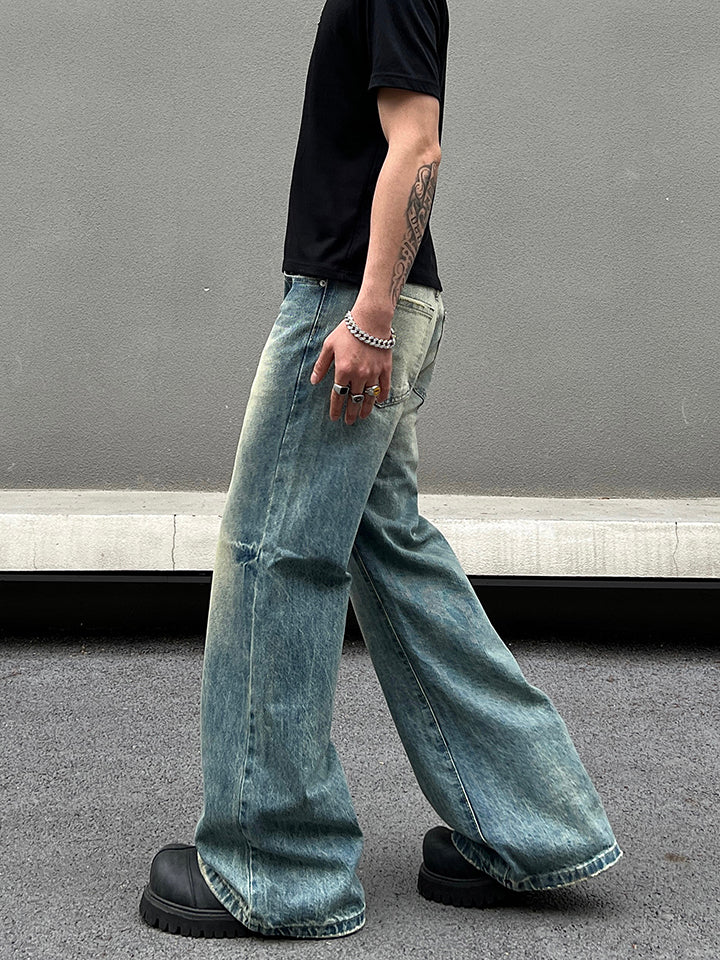 Blue Denim Slim-Fit Flared Pants