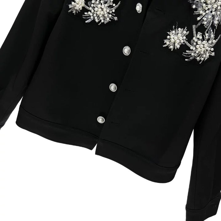 Perlová flitrová vyšívaná volná bunda 