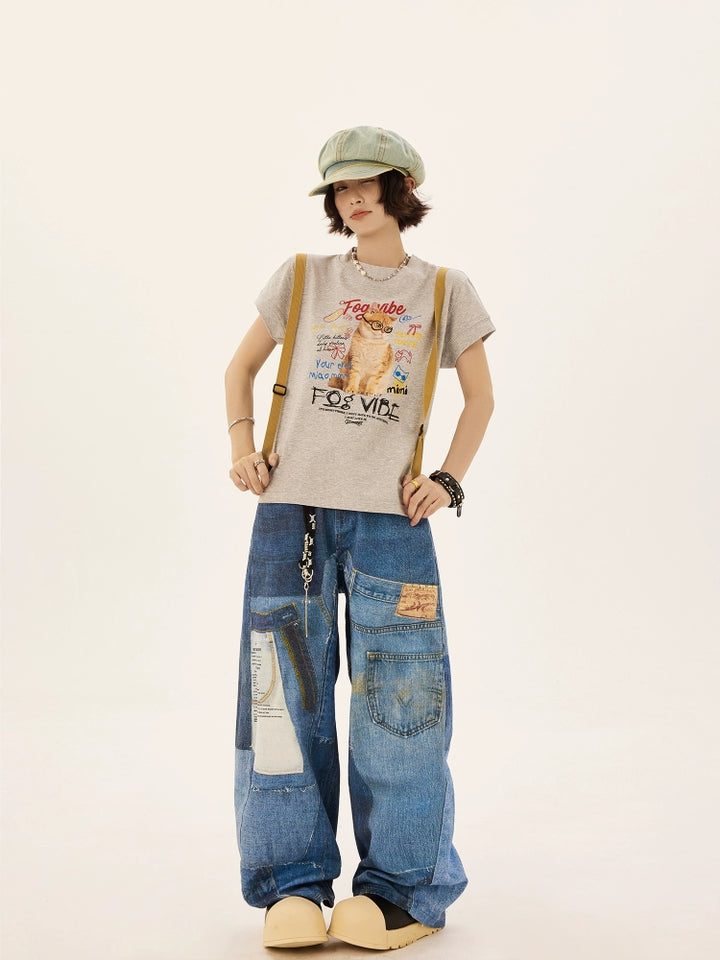 Retro Cat Graphic Boxy Short Sleeve T-shirt