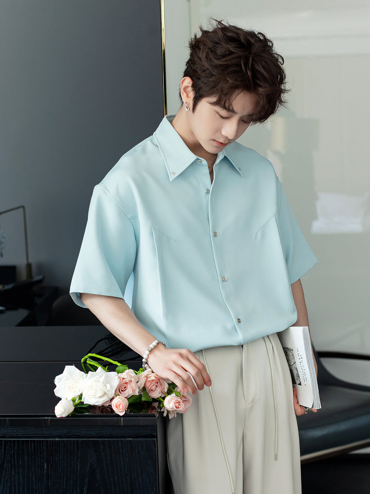 Pleated Short-Sleeve Versatile Shirt