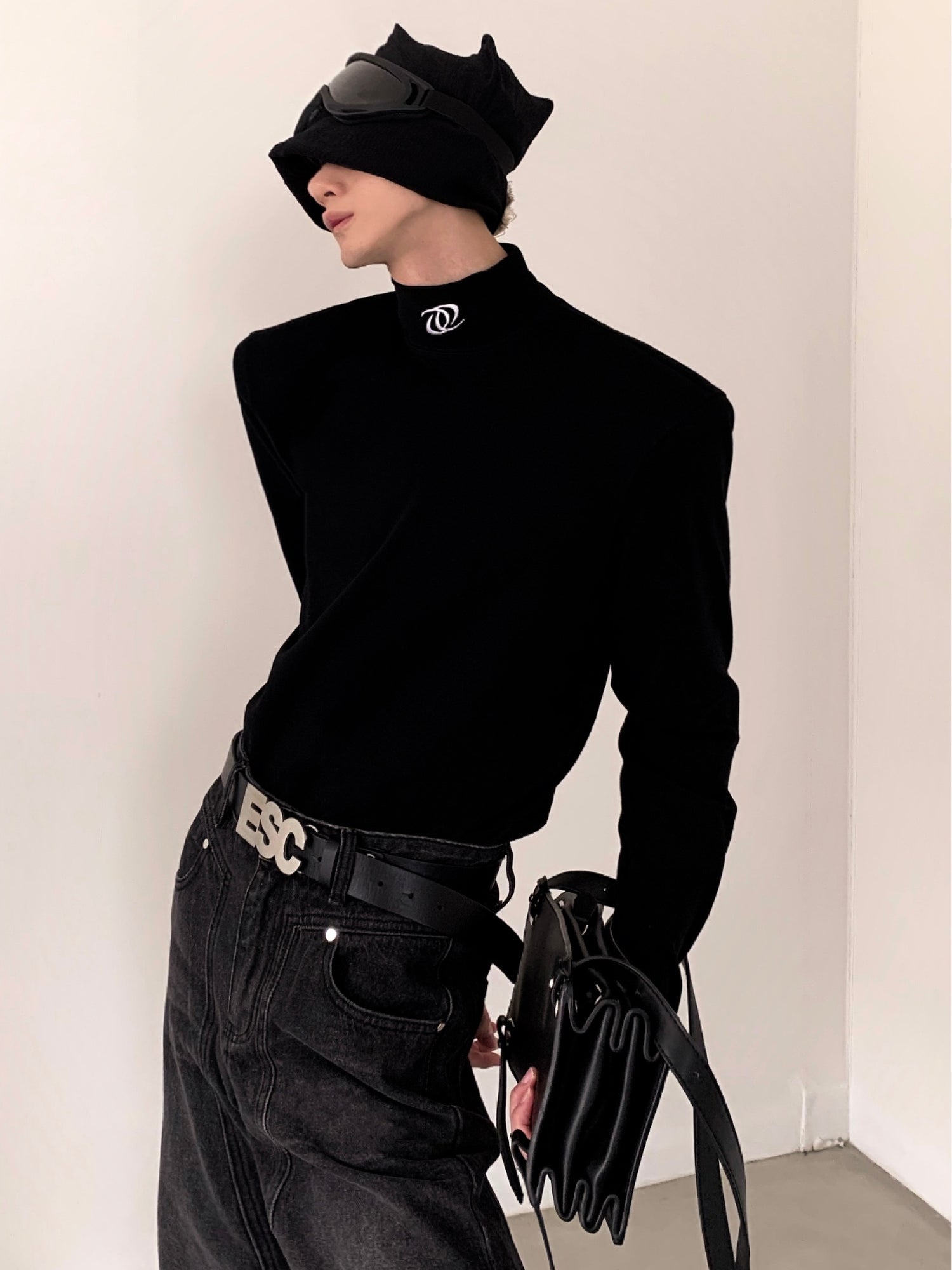 Long-Sleeve Turtleneck with Shoulder Pads