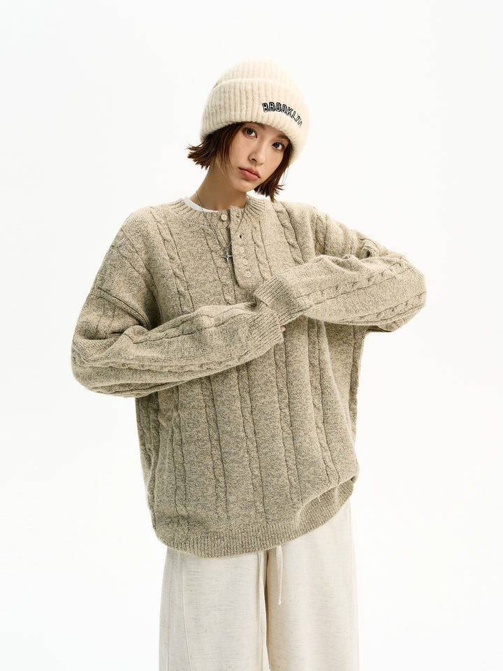 Cable Knit Henley Knappe Sweatshirt Genser 