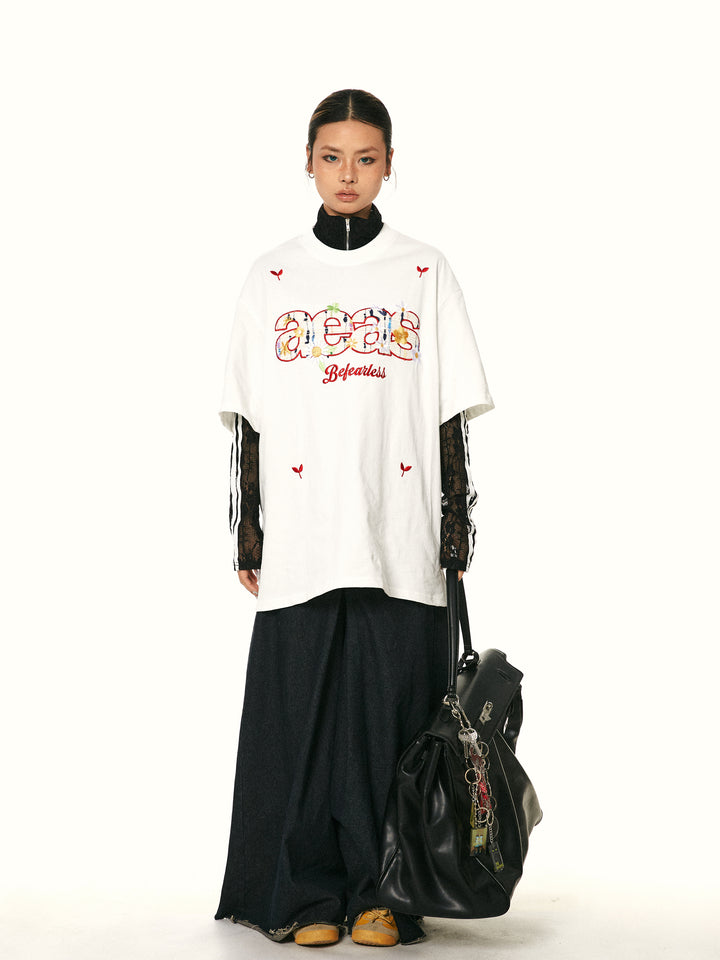 Retro Floral Embroidered Cotton Top