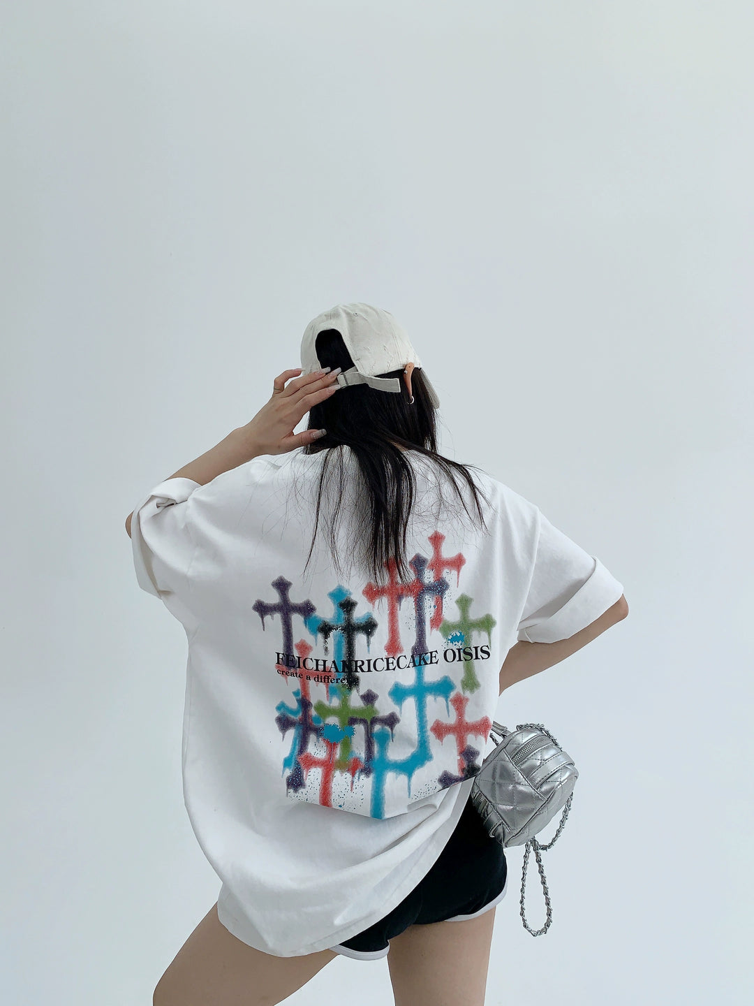 T-shirt ample en coton avec impression graffiti 