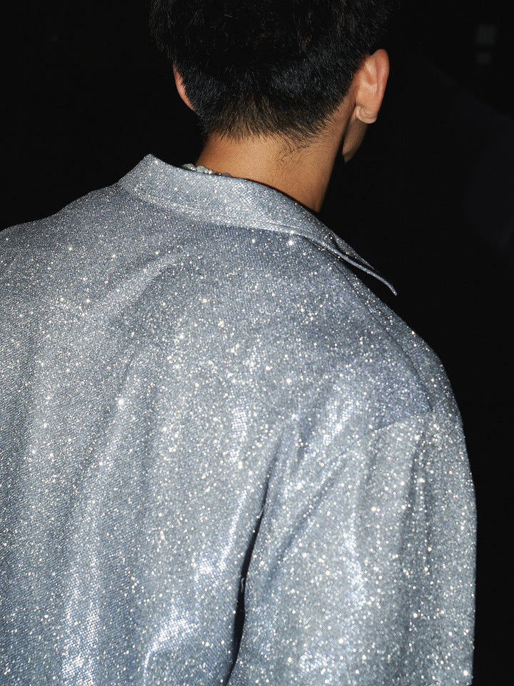 Camisa Button-Up Relaxed Fit com Brilho e Brilho 