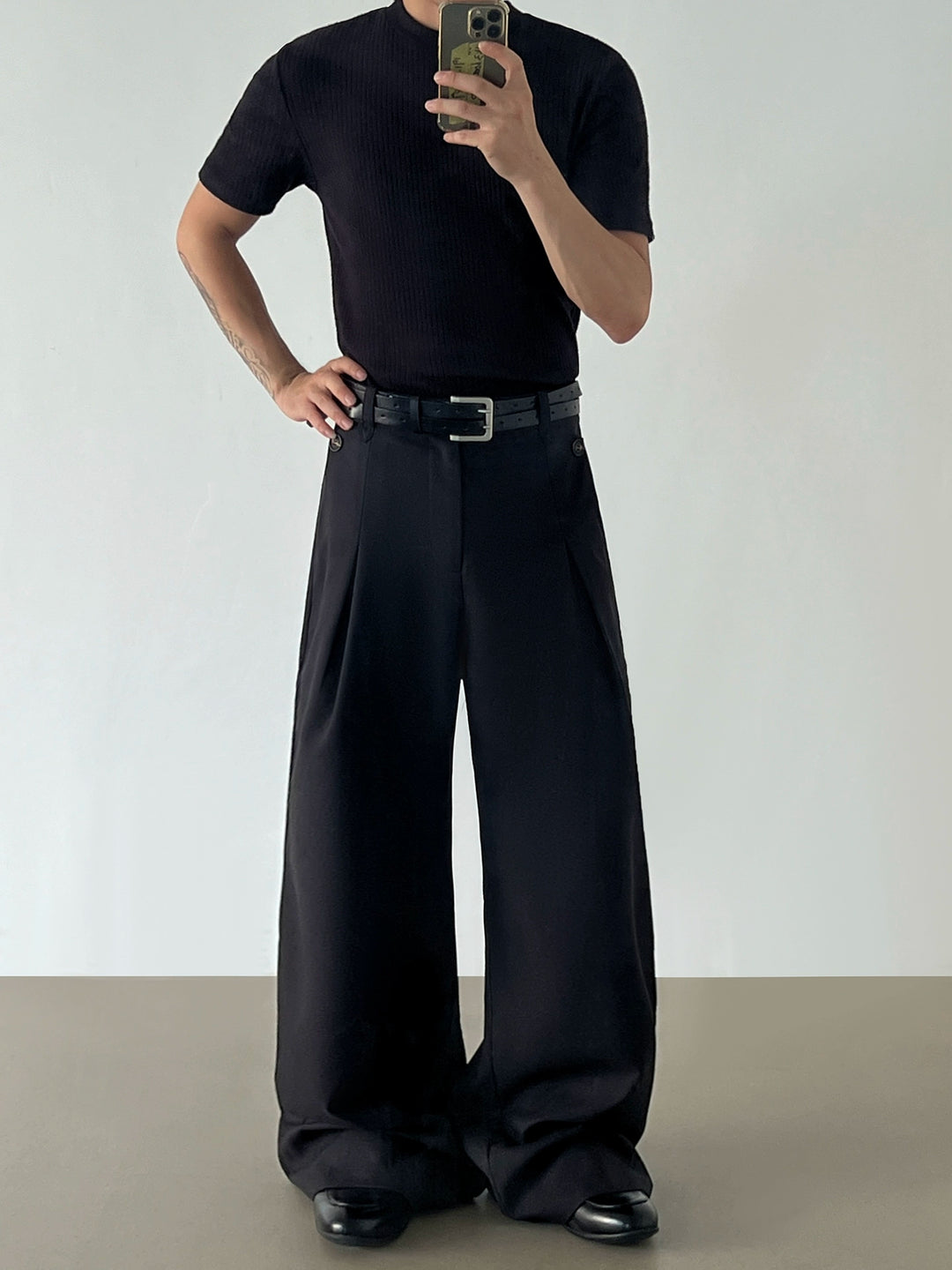 Pleated Linen Straight Casual Pants