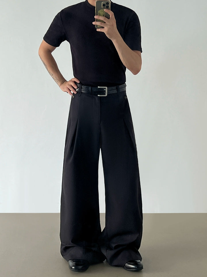Pleated Linen Straight Casual Pants