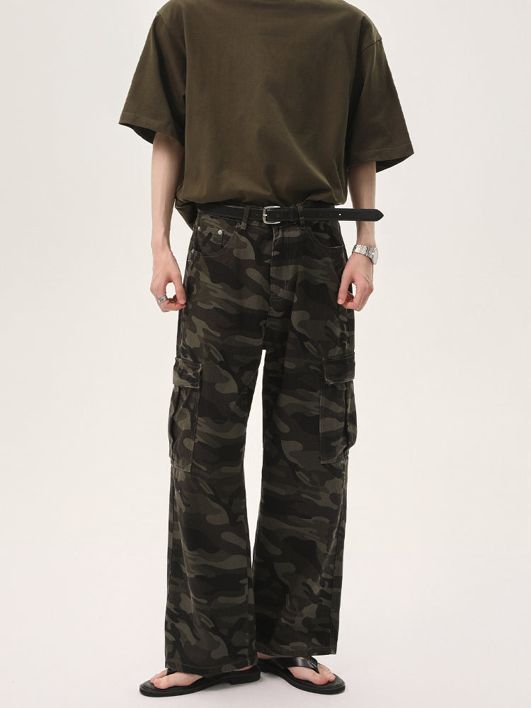 Camouflage Multi-pocket Wide-leg Pants