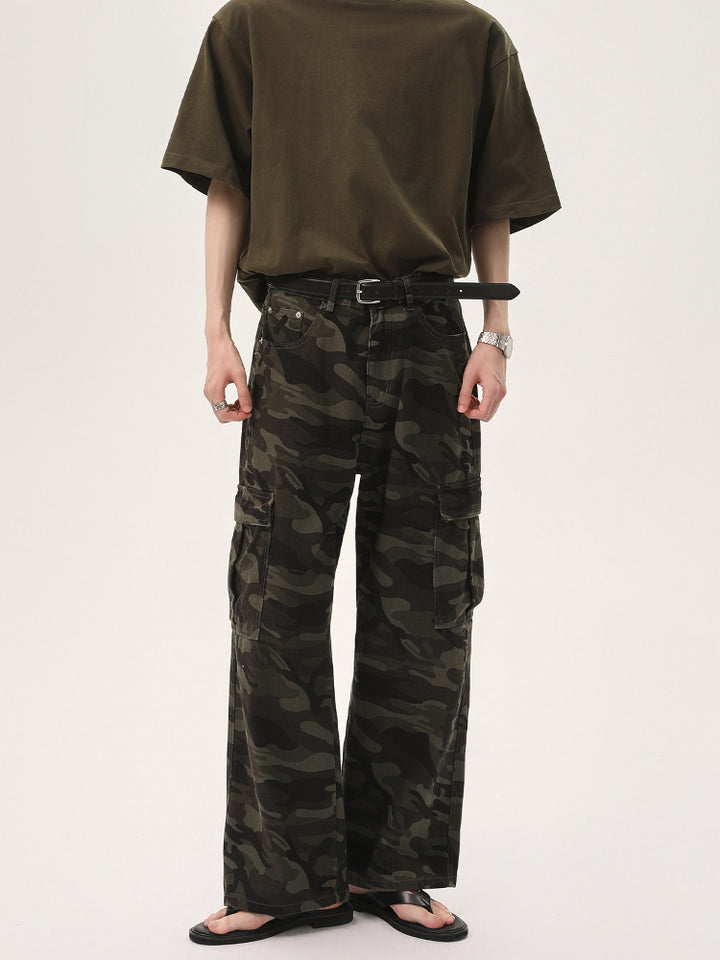 Camouflage Multi-pocket Wide-leg Pants