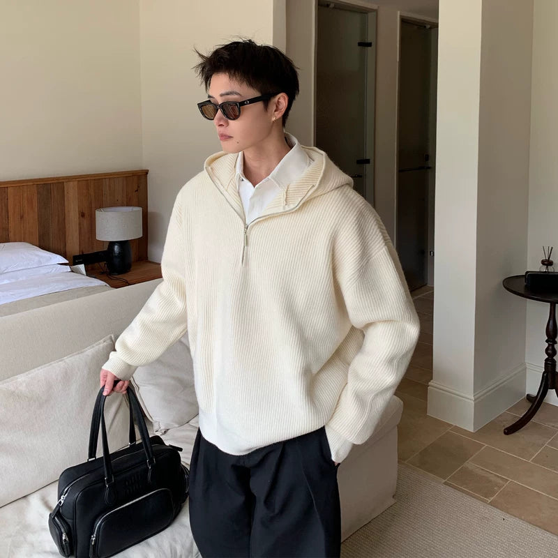 Half-Zip Hooded Gebreide Trui 