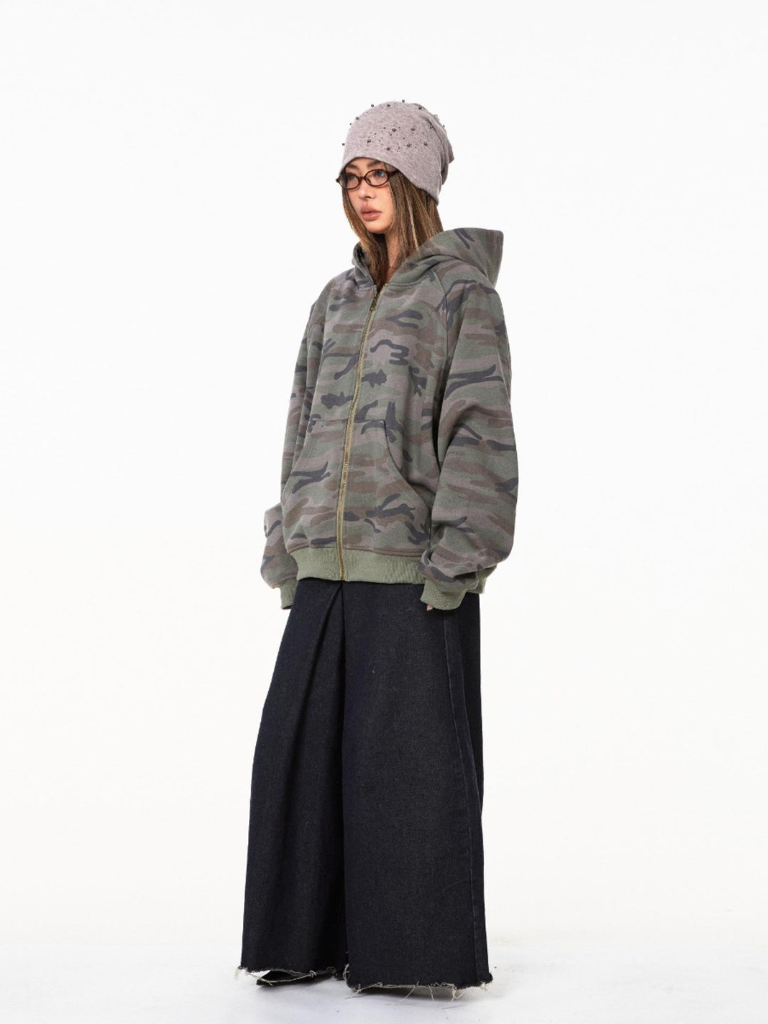 Camo Hooded Zipper Cardigan Jacket