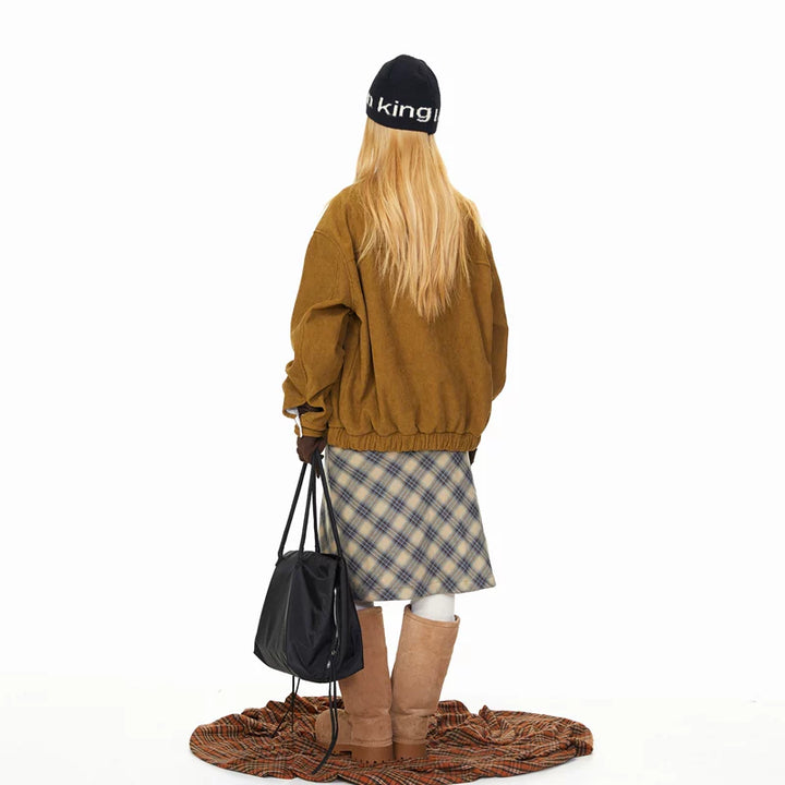 Corduroy Lapel Zipper Loose Jacket