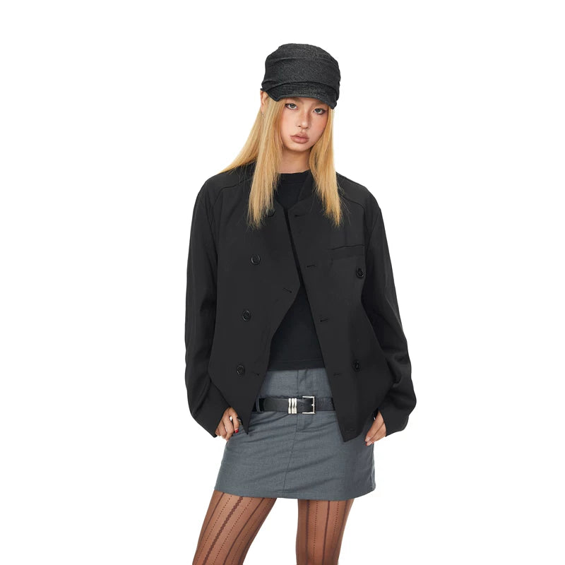 Double-Breasted Loose Mid-Collar Coat