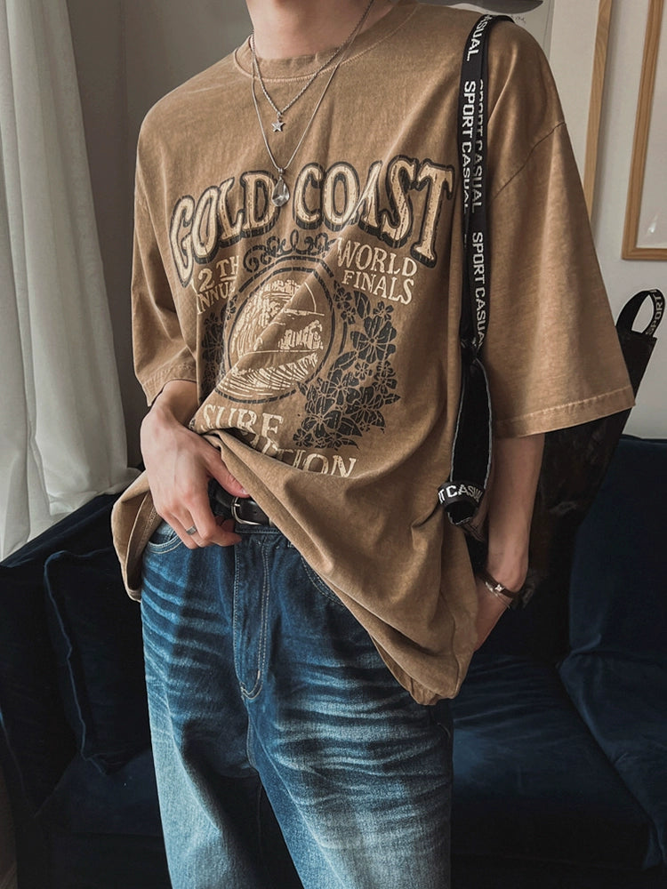 تي شيرت جرافيك قطن عتيق بتصميم فضفاض وممزق 