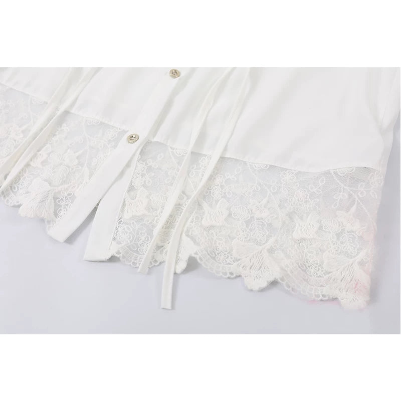 French Lace Collared Button-Up Blouse
