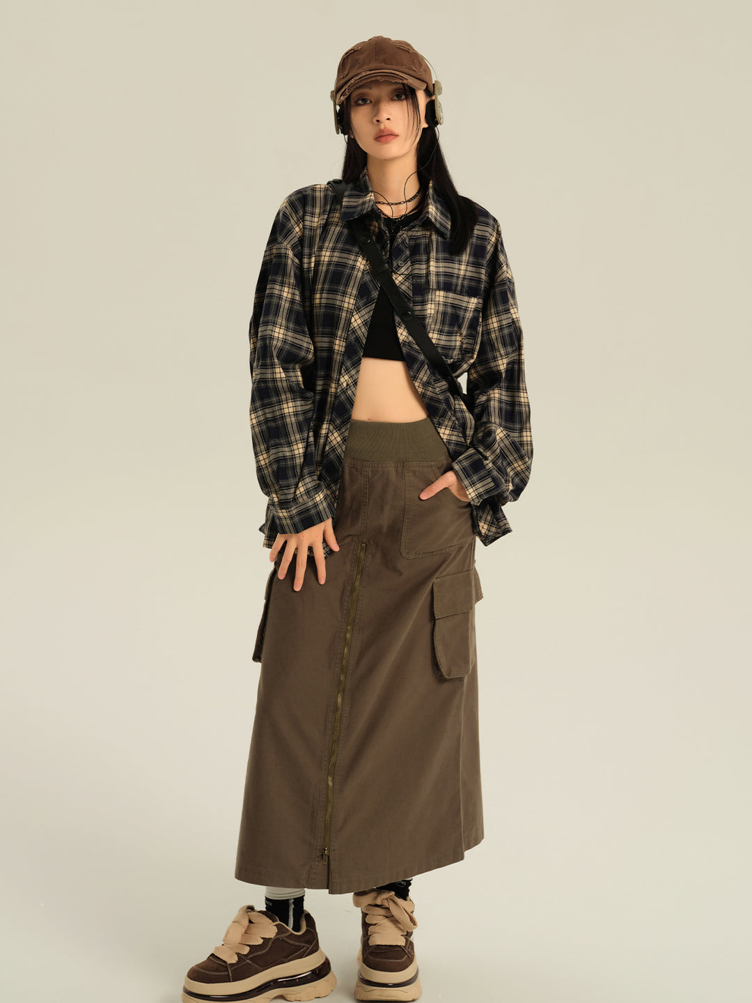 Geruite Losse Pas Lange Mouwen Shirt 