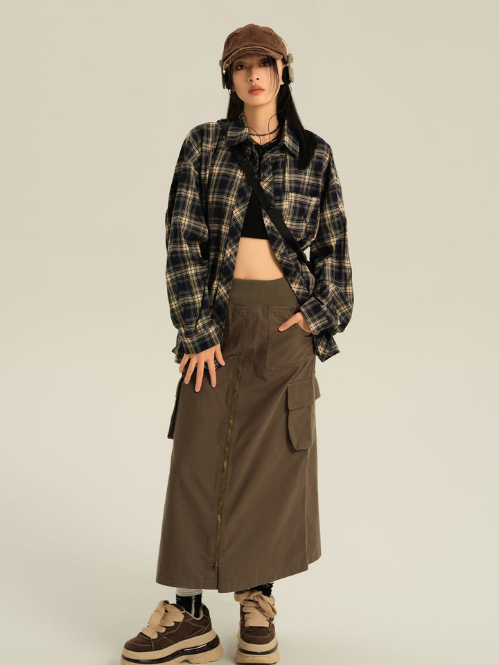 Geruite Losse Pas Lange Mouwen Shirt 