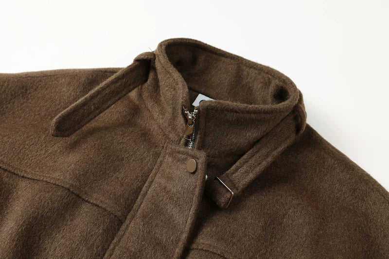 Stand Collar Wool Blend Short Coat