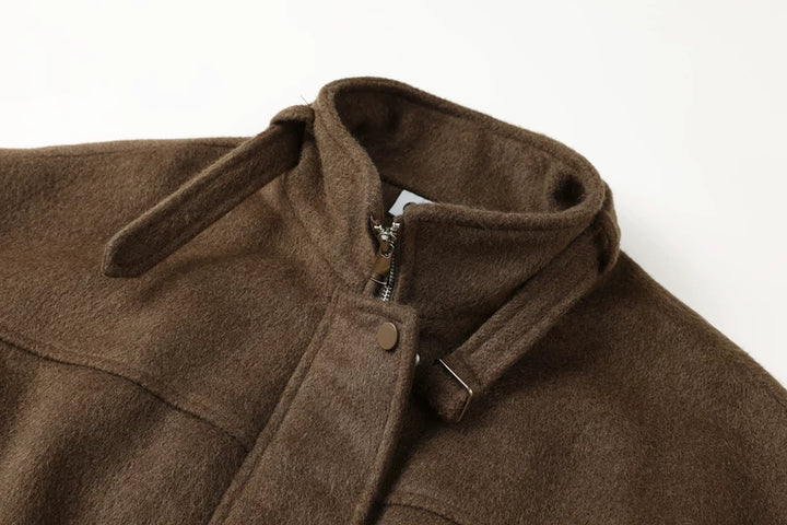 Stand Collar Wool Blend Short Coat