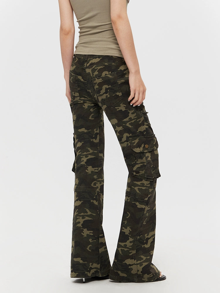 Retro Camouflage Slim Fit Flared Pants