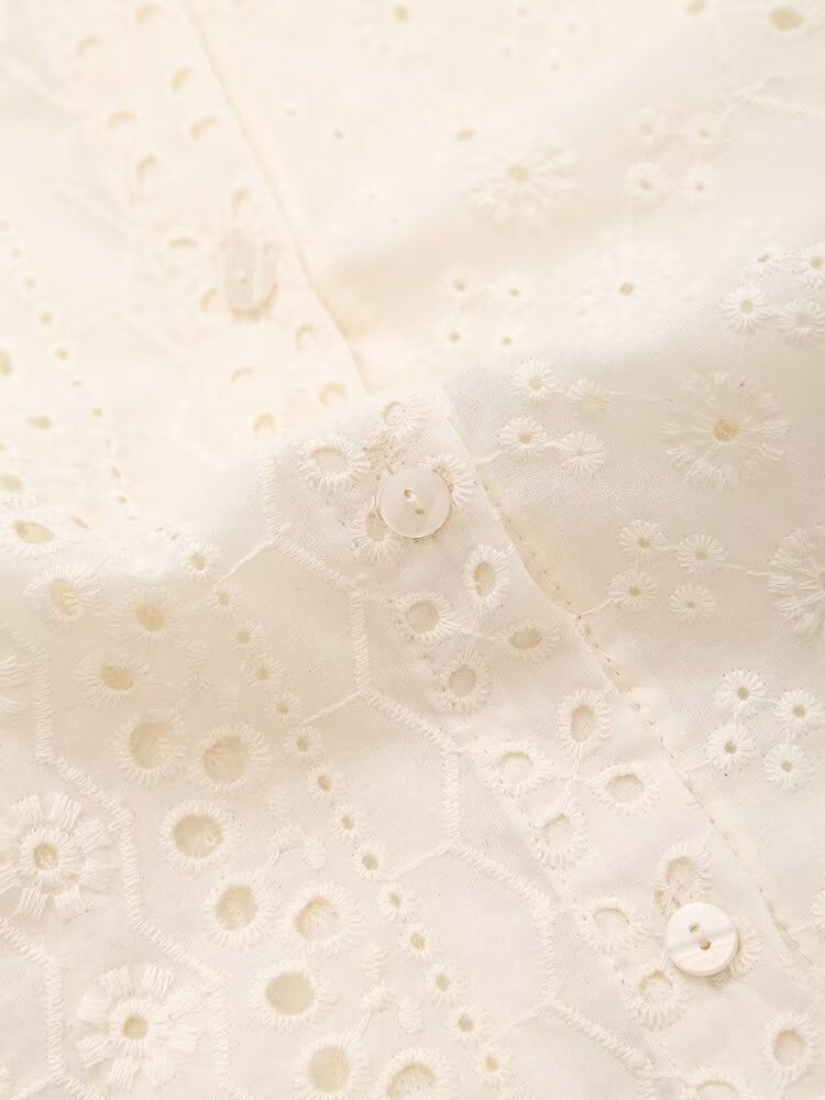 Scalloped Design Hollow Embroidery Shirt