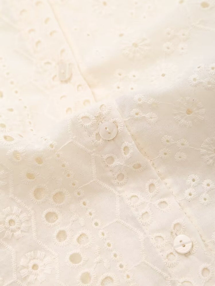 Scalloped Design Hollow Embroidery Shirt