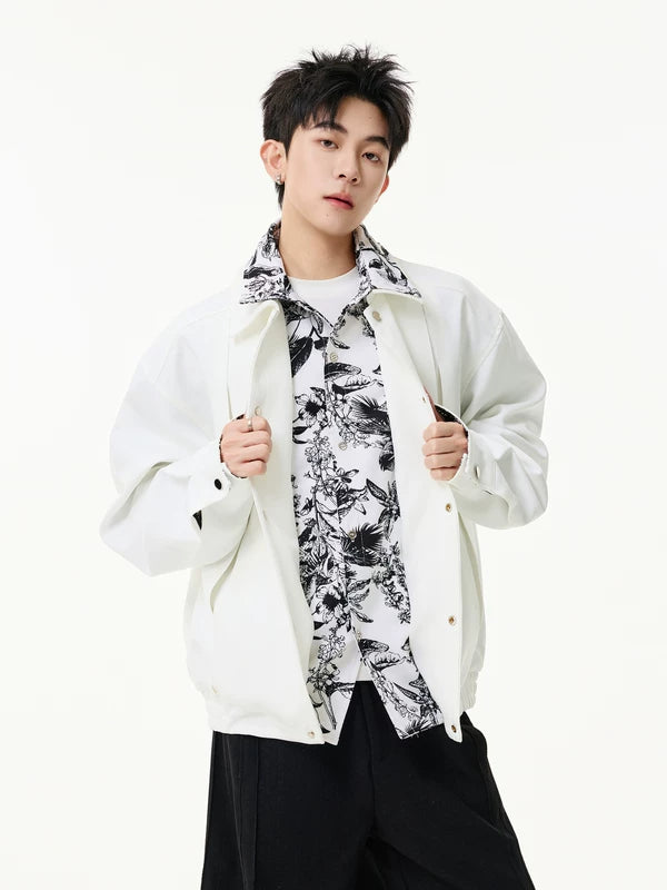 جاكيت باتش وورك بسحاب مخطط بطباعة الحبر 