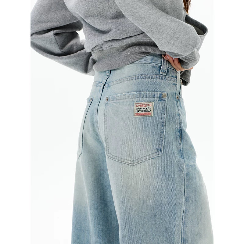 Retro Wijde Pijp Geweven Jeans Broek 
