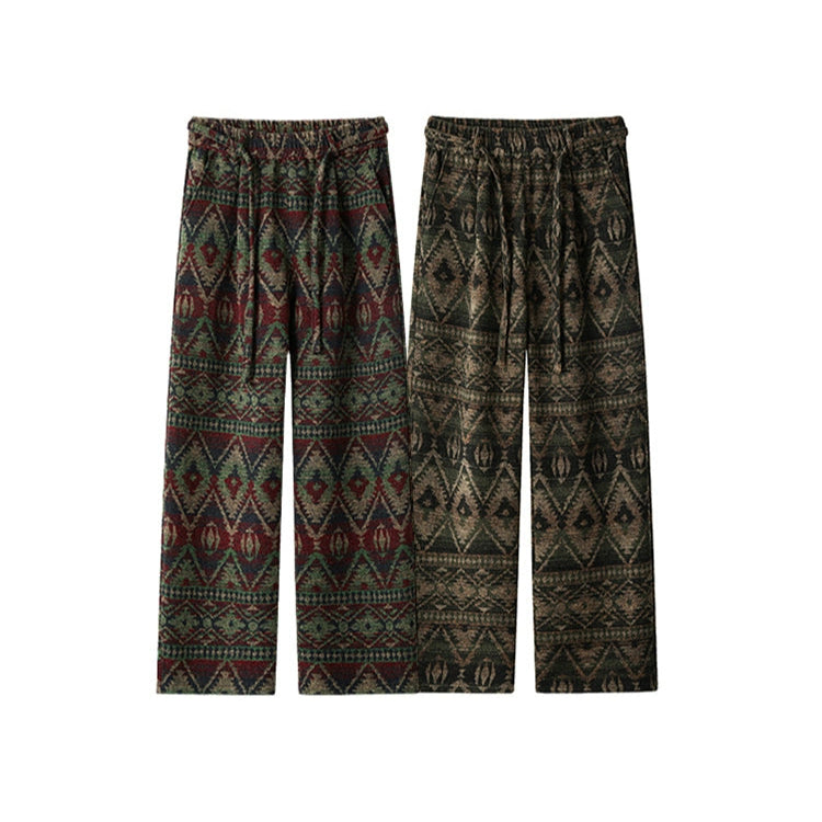 Retro Jacquard Rett Løs Uformell Bukser 
