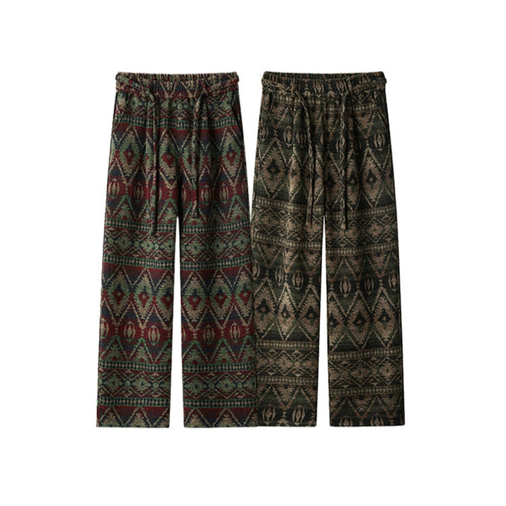 Retro Jacquard Rett Løs Uformell Bukser 