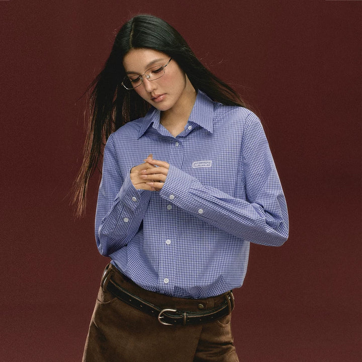 Retro rutete langermet skjorte med knapper 