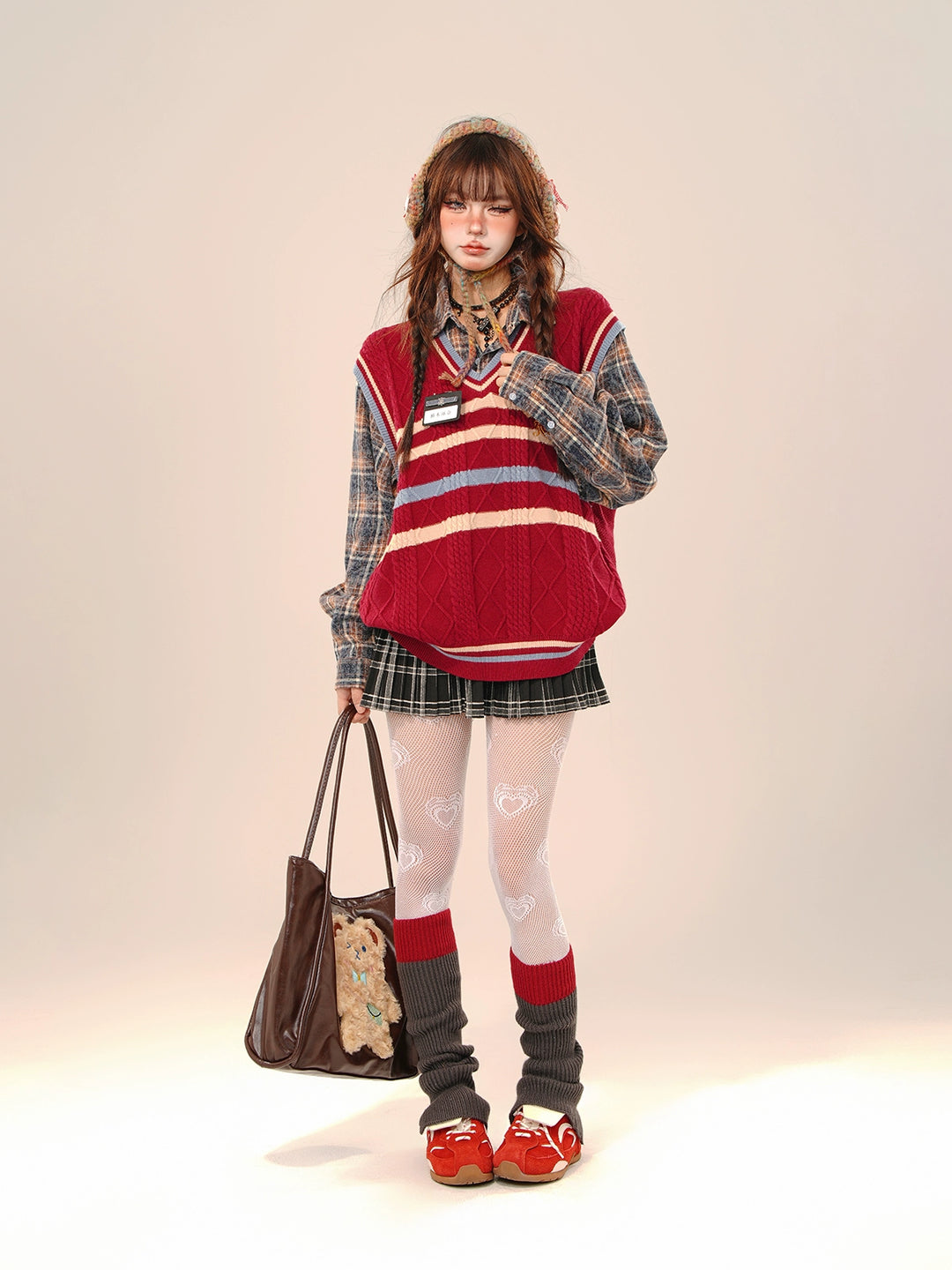 College Style Plaid Knit Sweater Vest