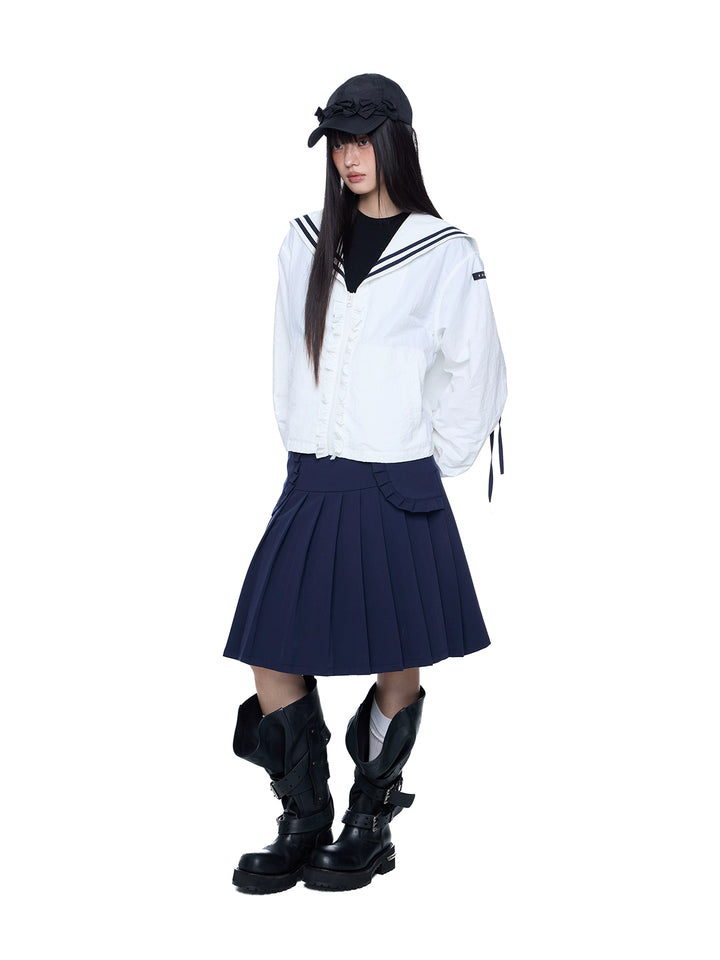 プリーツミディアム丈Aラインスーツスカート 