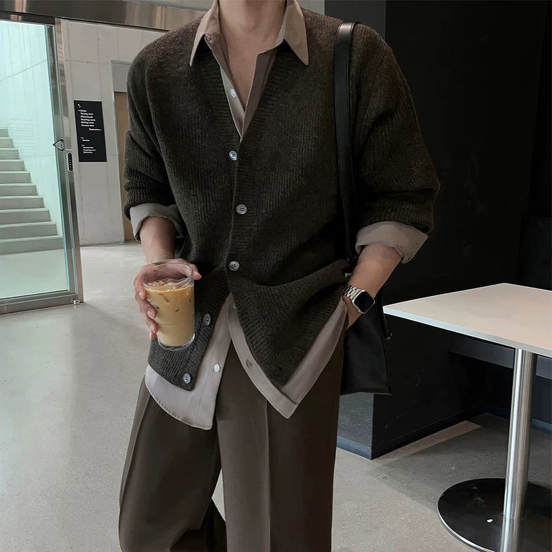 V-ringad stickad avslappnad passform kofta 