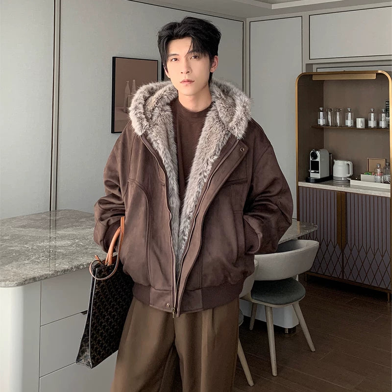 Hertenleer Gewatteerde Jas met Bontkraag 