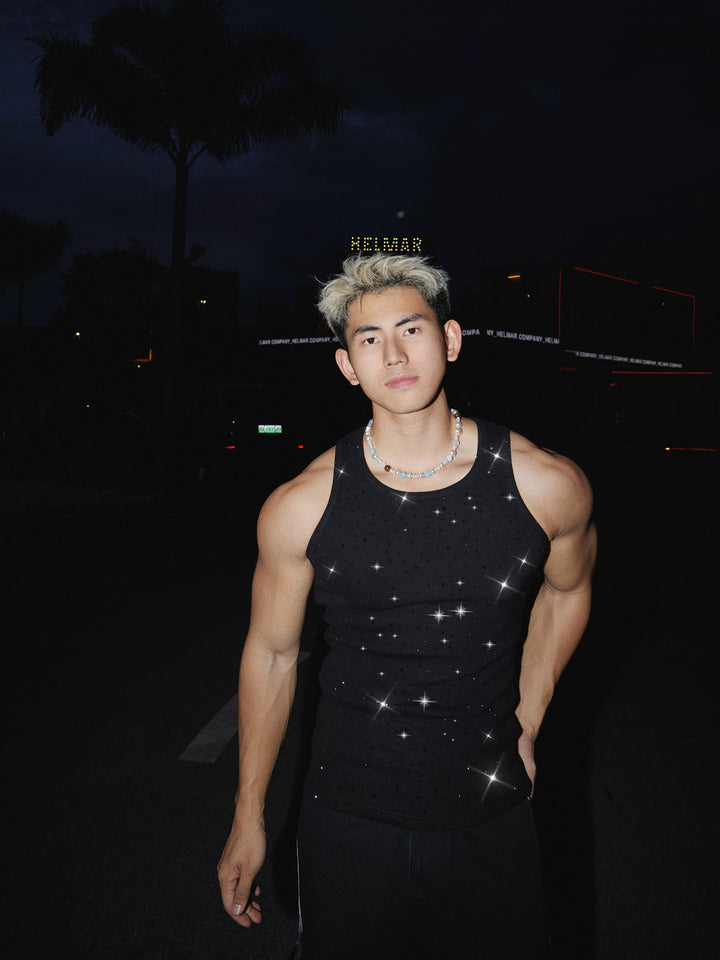 Sleeveless Rhinestone Ribbed Vest