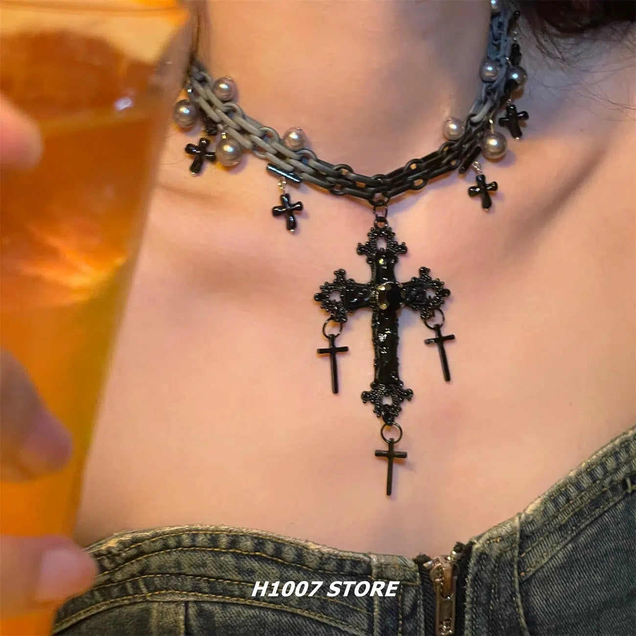 Gothic Cross Layered Chain Necklace