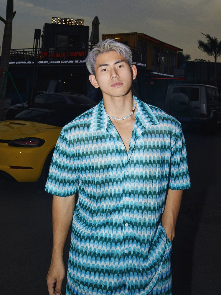 Wellen gestreiftes Mesh-Shirt und Hosen-Set 