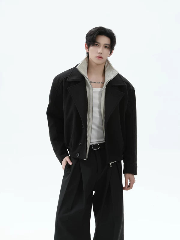 Veste courte à col classique en fausse laine surdimensionnée 