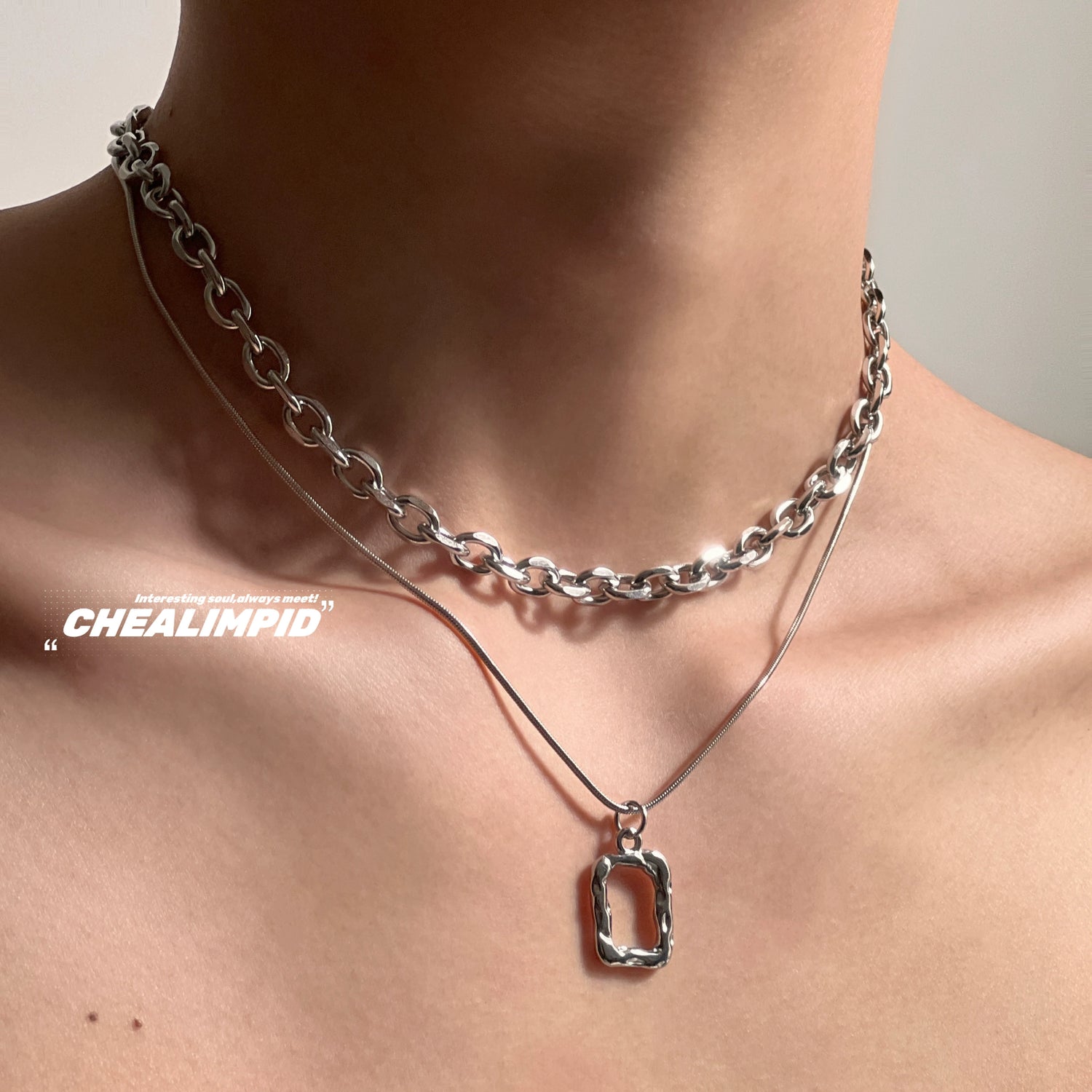 Double-Layer Geometric Pendant Necklace