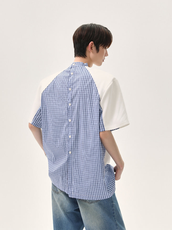 Reverse Button Check Patchwork Shirt