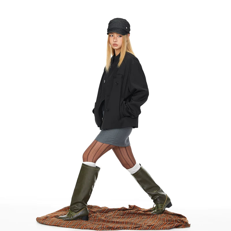 Double-Breasted Loose Mid-Collar Coat