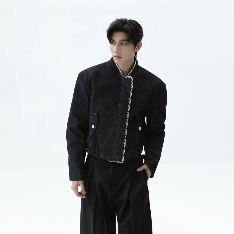 Distressed Stand Collar Harrington Jacket