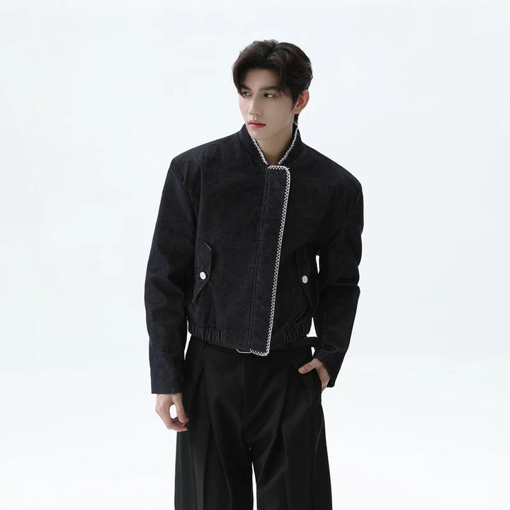 Distressed Stand Collar Harrington Jacket