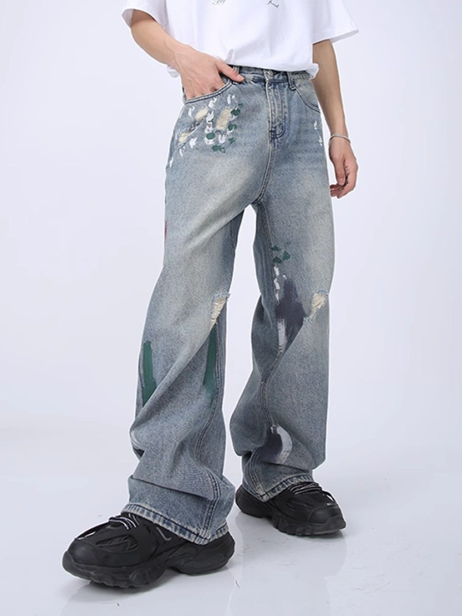 Loose Ripped Wide-Leg Jeans