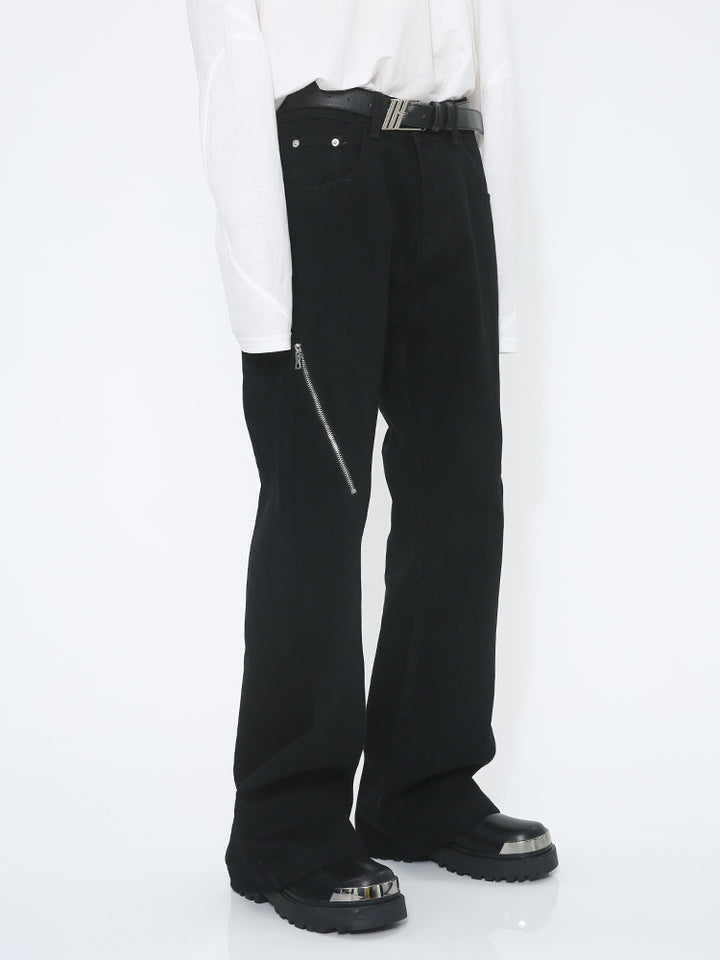 Schräge Reißverschluss-Mikro-gefächerte Mid-Waist-Hosen 