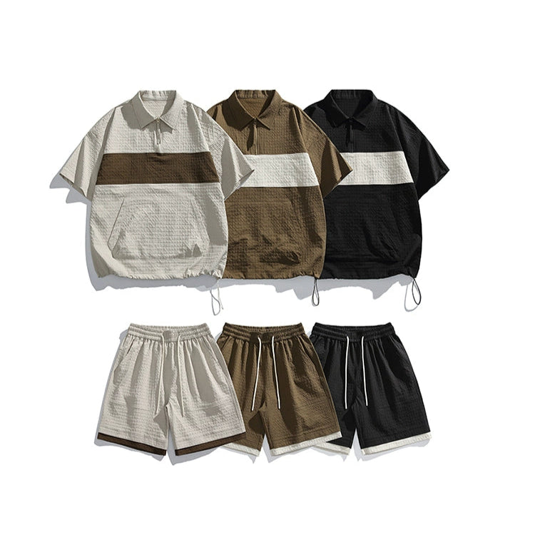Half Zipper Short Sleeve Shirt and Pants Set