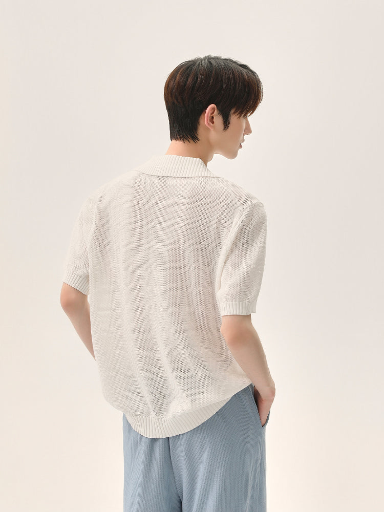 Knitted Lapel Short-Sleeve Pullover