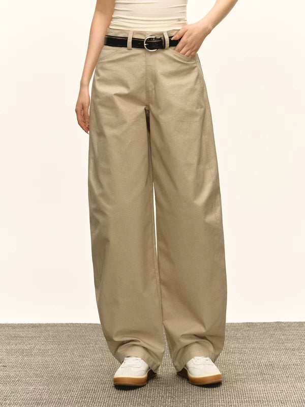 주머니가 있는 와이드 레그 캐주얼 바지 